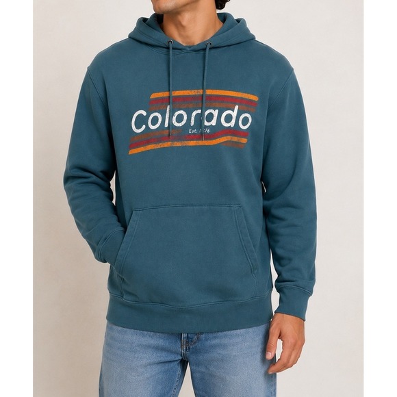 State Of Mine Other - Vintage Y2K State Of Mine Colorado Mens Teal Graphic Hoodie Sweatshirt Size L